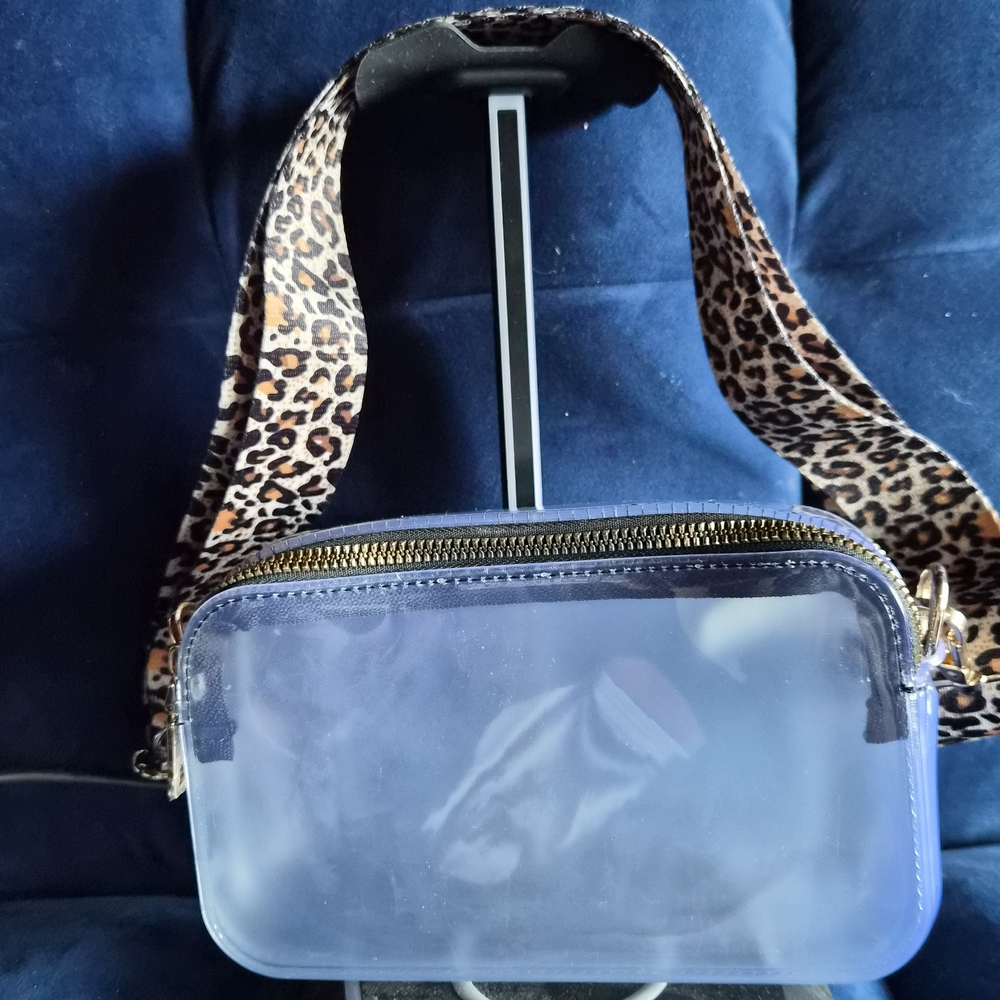 Transparent Crossbody Bag with Leopard Strap